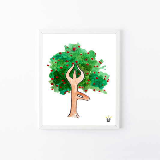 Yoga Art Print Tree Pose Apple Tree