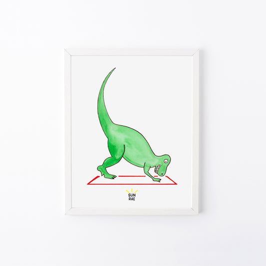 Yoga Art Print Downward Dog Dinosaur